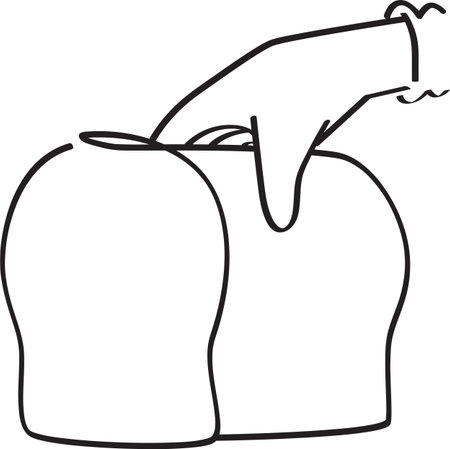 Black and White Outline of a Hand Holding a Slice of Breadのイラスト素材