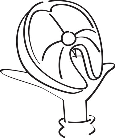 Black and White Outline of a Hand Holding a Whole Cooked Fishのイラスト素材