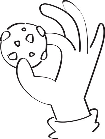 Black and White Outline of a Hand Holding Biscuits or Cookiesのイラスト素材