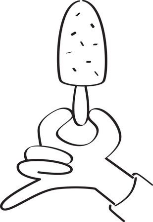 Black and White Outline of a Hand Holding an Ice Cream Bar on a Stickのイラスト素材