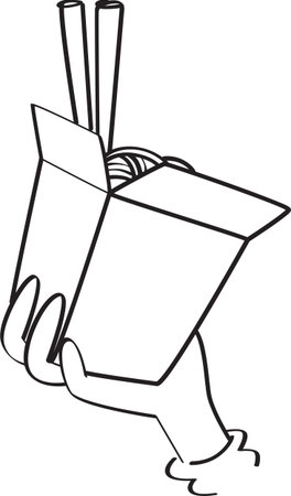 Black and White Outline of a Hand Holding a Noodle Takeout Boxのイラスト素材