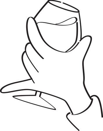 Black and White Outline of a Hand Holding a Wine Glassのイラスト素材