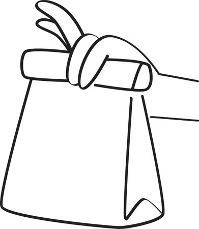 Black and White Outline of a Hand Holding a Paper Takeaway Bagのイラスト素材