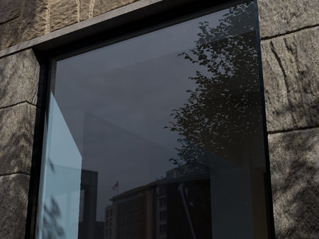 a Large Reflective Storefront Window Mockup 3D Render on a Store Building