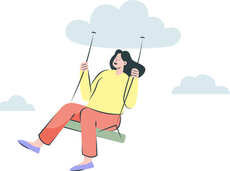 Illustration of Girl Playing Swing on the Cloudsのイラスト素材