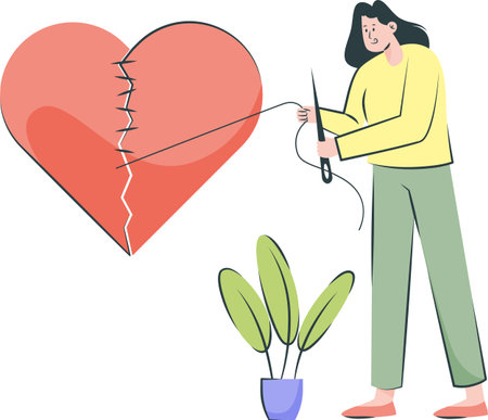 Illustration of Girl Trying to Stitch Up a Broken Heartのイラスト素材