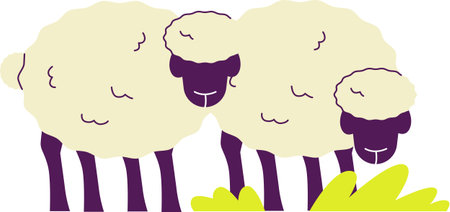 Group of Sheep Eating Grass Illustration - Grazing Animalsのイラスト素材