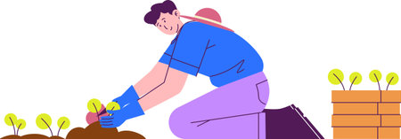 Plant Small Shoots in Soil with Shovel Illustration - Plantingのイラスト素材