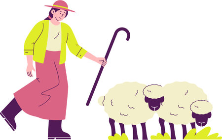 Herding Goats in the Fields Illustration - Livestock & Pastureのイラスト素材