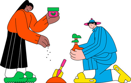 Planting Trees for Forest Reforestation Illustration - Ecological Actionのイラスト素材