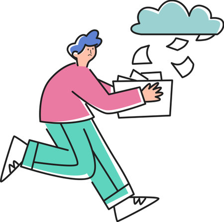 Files Rain from Clouds, Catch Papers with Boxes Illustration - Data Downloadのイラスト素材