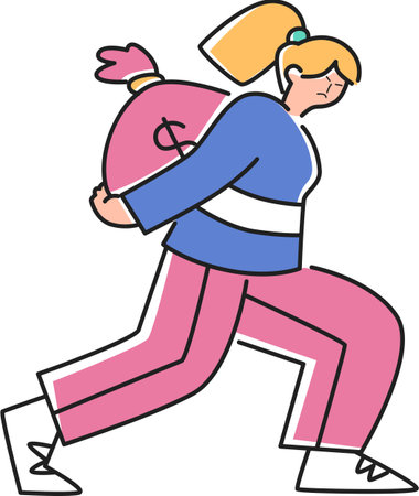 Walking Carrying a Money Bag on Her Back Illustration - Finance & Burdenのイラスト素材