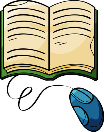 Mouse Connected to Open Book Illustration - Digital Reading & Research**のイラスト素材