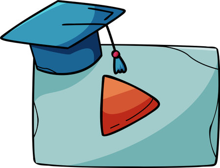 Graduation Hat on Video Webscreen Illustration - Online Graduation Ceremonyのイラスト素材