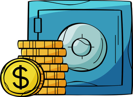 money saving deposit box illustration, secure vault icon, dollar stack safety clip artのイラスト素材