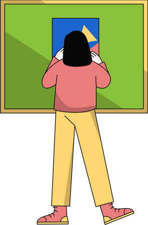 woman sticking poster wall magazineのイラスト素材