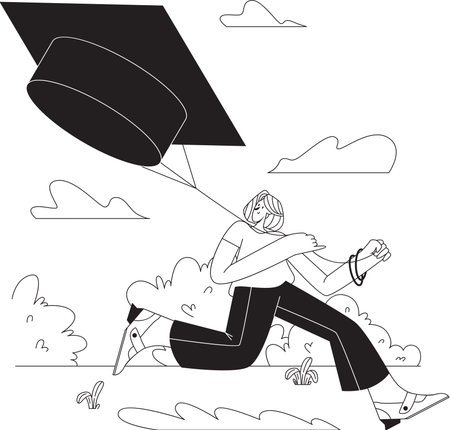 man pulling on a big toga hat graduation graphicのイラスト素材