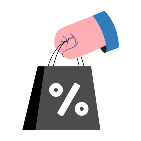 hand holding shopping bag with discount tag illustrationのイラスト素材