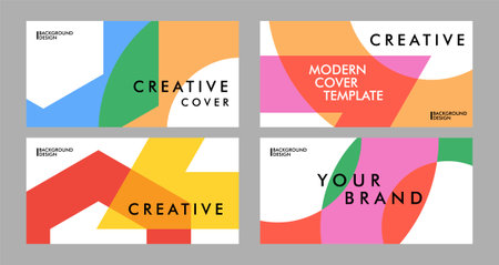 Cover Design Template Set. Modern Colorful Creative Cover Design Template with Abstract Geometric Shapes on White for Placard, Brochure, Poster, Cover and Banner.のイラスト素材