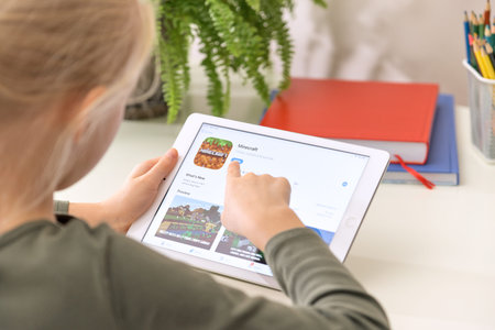 January 5, 2020, Kaliningrad, Russia. Minecraft game application is open on the Apple iPad Air of a...