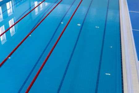 Swimming pool. Empty tracks races of a sports swimming pool. Top viewの写真素材