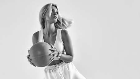 Sportswoman exercising with medicine fitness ballの写真素材