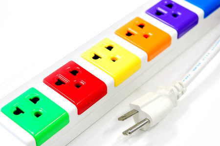 multi color socket with plug on white 