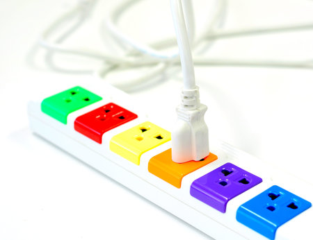 multi color socket with plug on white 