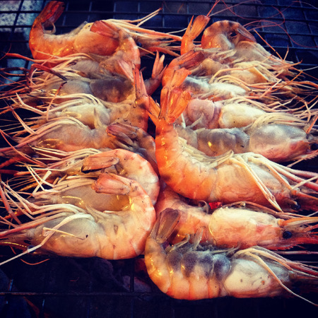 Close up roast shrimps in sunset, image pictureの写真素材