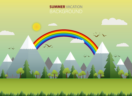 Abstract of wide summer view in nature with clear sky and rainbow background, illustration vector eps10のイラスト素材