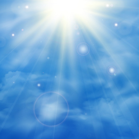Abstract background of asymmetric in dark blue sky. Sun light burst with the center in the upper with flare. illustration vector eps10のイラスト素材