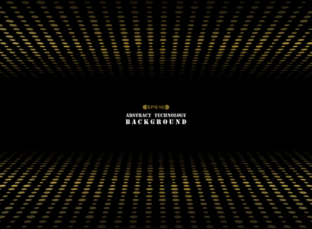 Abstract of dark background on gold circle shape dimension random size pattern, vector eps10のイラスト素材