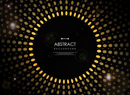Abstract of futuristic geometric yellow sun burst on black background with flare, vectorのイラスト素材