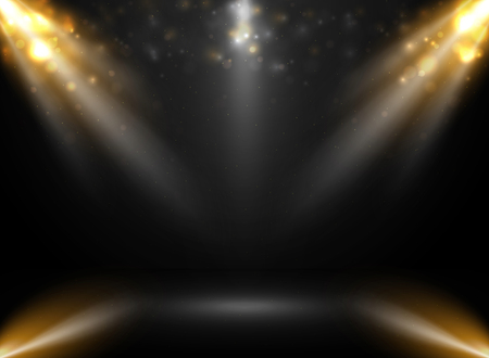 Abstract of mockup stage show in gradient black background with spotlights bokeh. vector eps10のイラスト素材