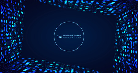 Abstract wide blue technology circle dots pattern line of digital cover background. You can use for ad, poster, artwork, template cover design, futuristic style, annual reportのイラスト素材