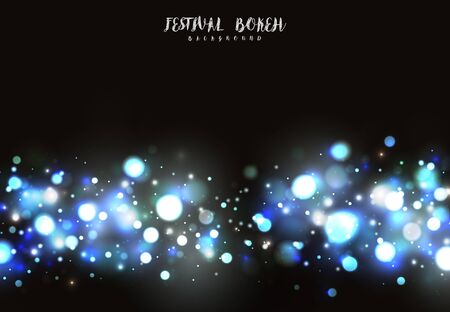 Abstract blue and white bokeh spark design on dark background. Decorate for festival ad, poster, template design, design element. illustration vector eps10のイラスト素材