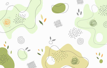Abstract organics doodle hand drawing design template. Overlapping for free style organic green nature background. illustration vectorのイラスト素材