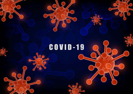 Abstract COVID-19 virus pandamic style of futuristic blue contrast by red viruses. Overlapping for copy space of text background. Illustration vectorのイラスト素材
