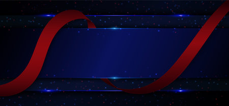 Abstract luxury blue metallic with red ribbon 3d decorate with glitters. Futuristic template design background. Vectorのイラスト素材