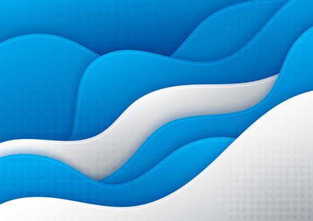 Abstract blue wavy pattern design of sea with white stripe template. Overlapping with shadow 3D style background. Vectorのイラスト素材