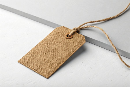 tag,brown,rope,blank,label,cardboard,price,paper,string,gift,package,craft,vintage,sale,shop,marketing,product,advertise,promotion,design,texture,material,canvas,sackcloth,burlap,empty,space,message,note,information,detail,object,nobody,closeup,studio,shot,retail,commerce,market,businessの素材