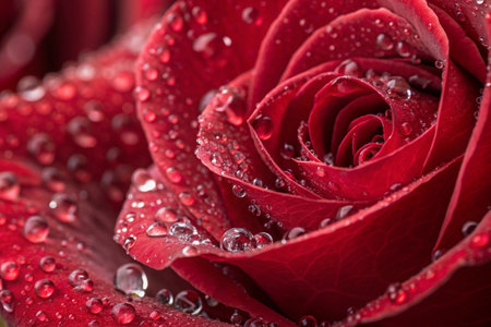 close up of red rose petals with water drops on petalsの素材