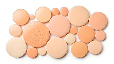 Set of makeup powder on white background, top view. Space for textの素材