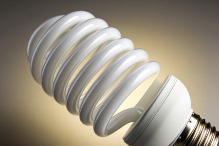 Energy saving fluorescent light bulb on a neutral background. Energy saving concept.の素材