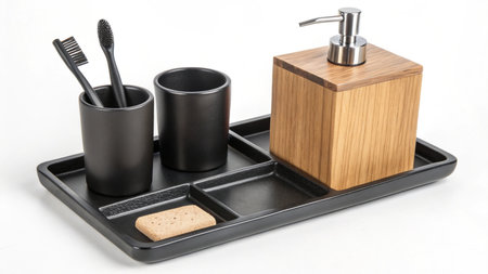 Toothbrushes, soap and toiletries on a white backgroundの素材