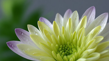 Dew Kissed Chrysanthemum: A Captivating Close-Up Display of Floral Beautyの素材