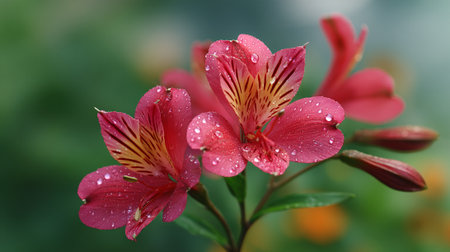 Vivid Peruvian Lilies Bathed in Morning Dew, a Floral Masterpieceの素材