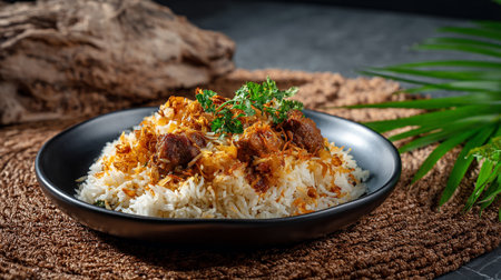 Delicious lamb biryani, an aromatic and flavorful Indian rice dish served elegantlyの素材