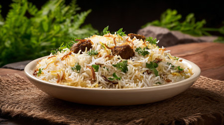 Delicious mutton biryani: traditional Indian rice dishの素材