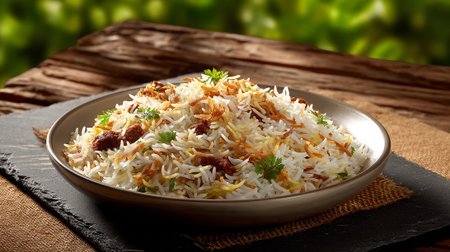 Delicious Chicken Biryani in a Bowl Ready to be Served Hotの素材